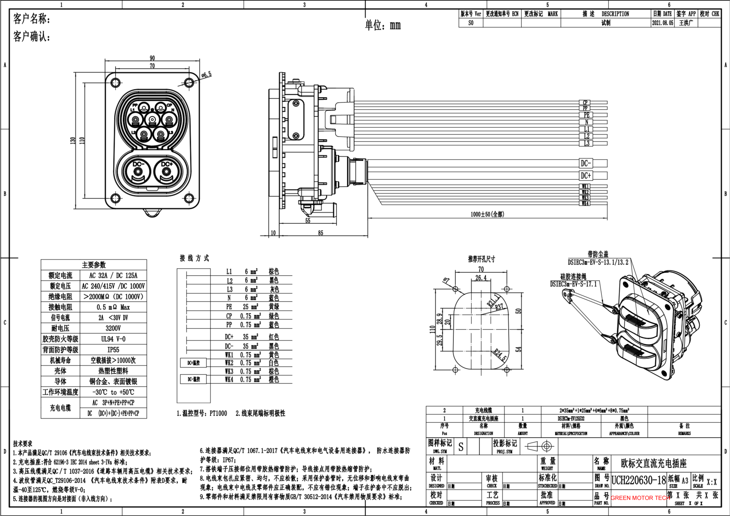 High-Current CCS2 Vehicle Inlet for Ultra-Fast Charging 125A| Meets IEC ...