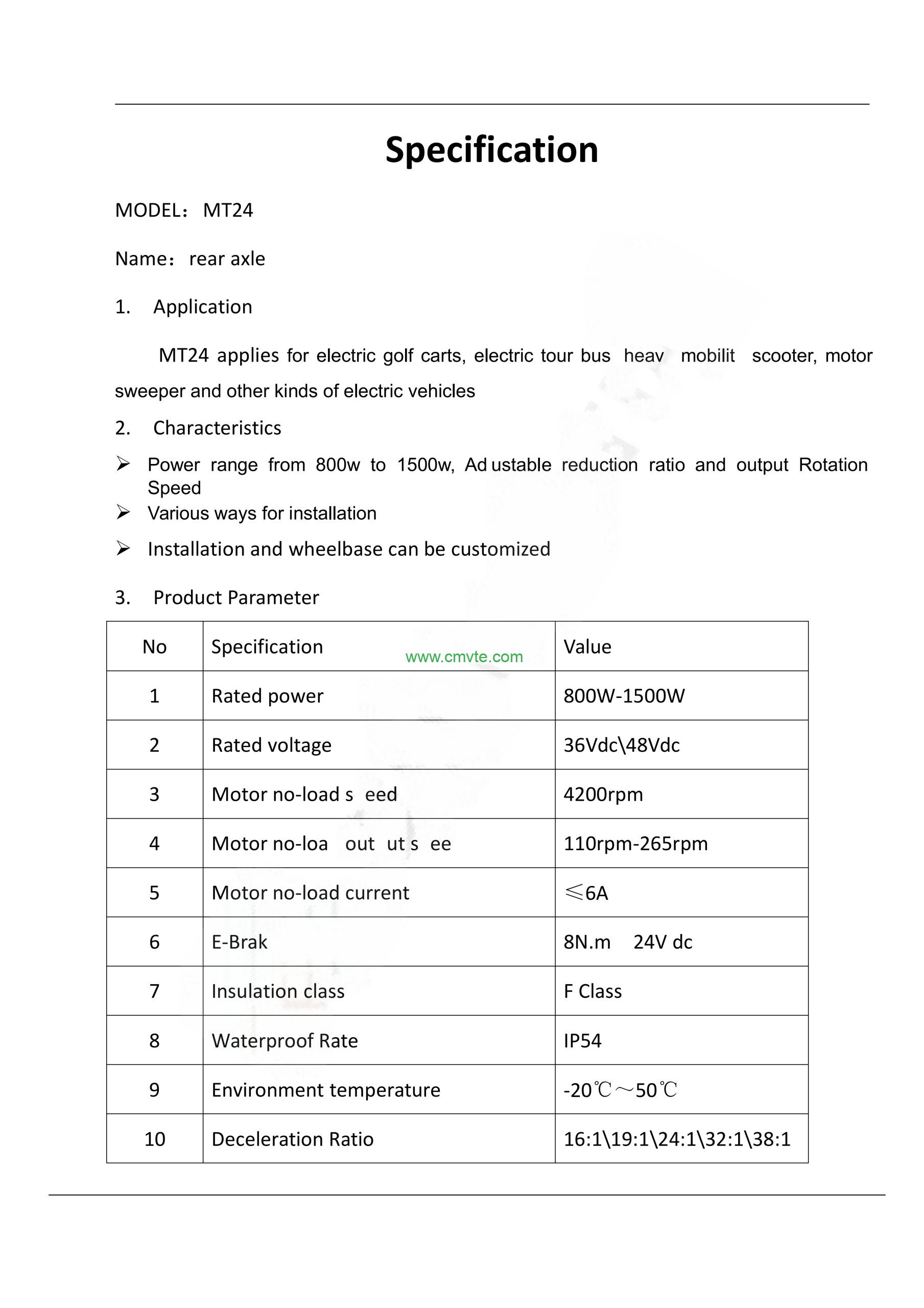 Complete 2-Ton Electric Tow Tractor Drivetrain Kit | 36V 1500W Integrated Drive Axle | Li-ion Battery & Charger 1 MT24 Specification 01 scaled